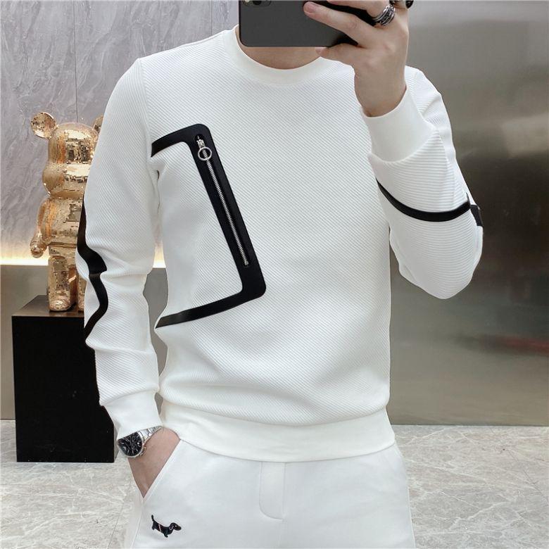 Men's 2025 Korean Style Trendy White Jacquard Zipper Hoodie, Long Sleeve