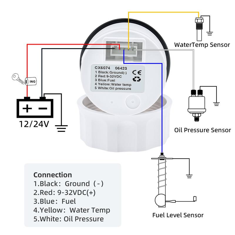 ZMFJH Blue LED Digital 3 IN 1 52MM Water Temperature Gauge+Oil Presssure+Fuel Gauge with Alarm Sensor Set for Car Boat 12V24V