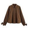 Womens Oversized Long Sleeve Shirt With Bow Detail Casual Button-Up Blouse Loose Fit 2025
