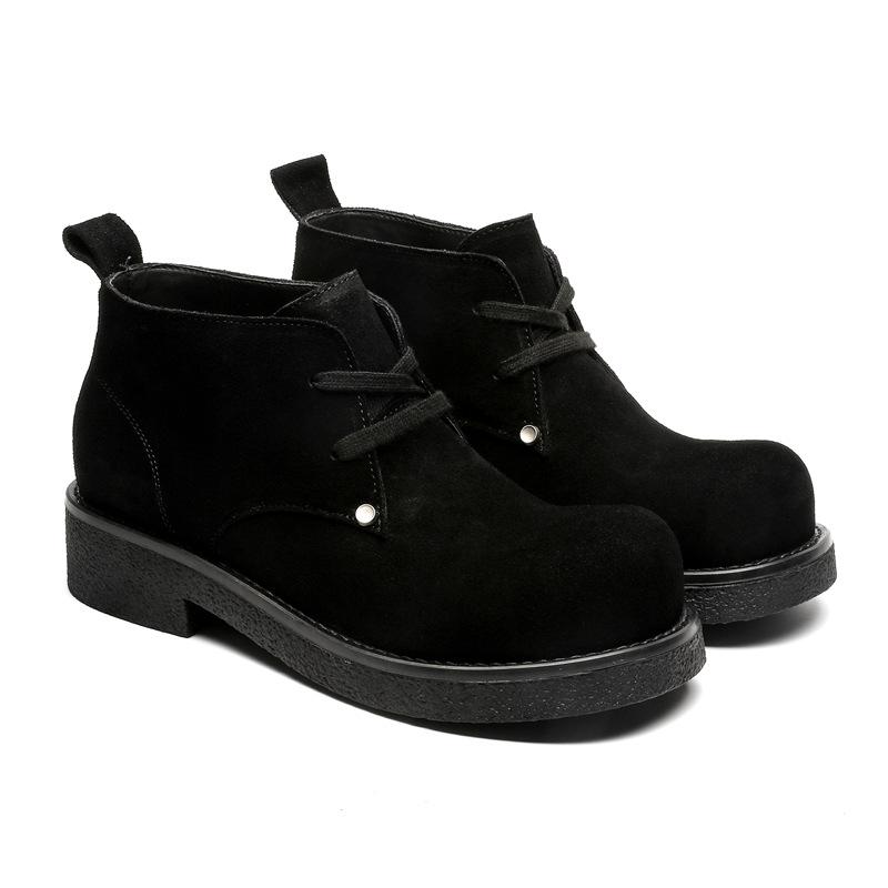 

3888 autumn new leather Martin boots retro cow velvet big head derby shoes men s tooling boots short boots 44-Male чёрный