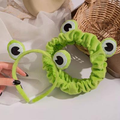 Yousheng Damen-Stirnband Weiches Korallen-Samt-Stirnband mit Anti-Rutsch-Zähnen Cartoon-Frosch-Design Elastischer Haarreif Haarfixierung Haarschmuck