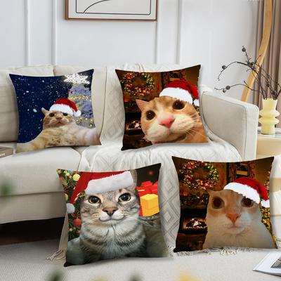 Lustige Katze Frohe Weihnachten Kissenbezug Für Kissen Druck Sofa Dekoration Haus Auto Zimmer Café Büro Nordische Schlichtheit