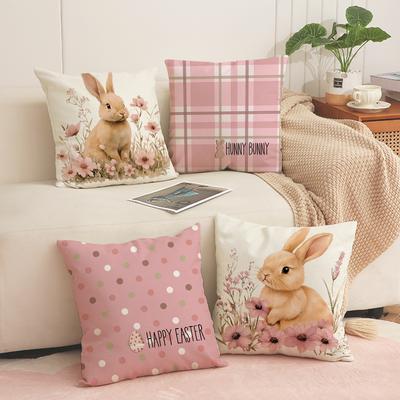 Cartoon Print Easter Bunny Pillow Case Pink Set Combination Holiday Decoration Cushion Living Room Sofa Pillow