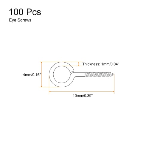 uxcell Eye Bolts, Hanging Hardware, Approximately 100 Pieces, 10x4mm, 304 Stainless Steel, Self-Tapping Eye Bolts, for Handmade Crafts, DIY Crafts, Co