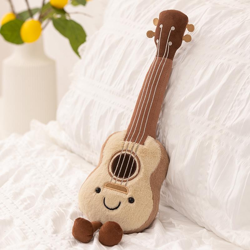 Cute Amuseables Ukulele Plush Toy Kawaii Stuffed Ukulele Doll With Smiling Face Lovely Plushies Soft Musical Instrument