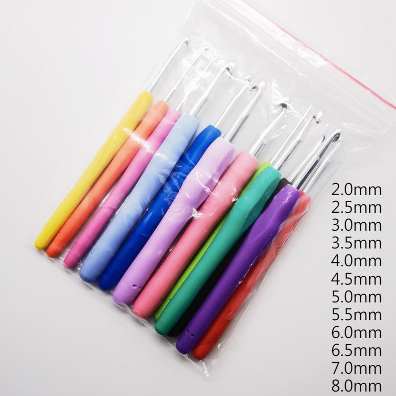 BEPAN 12pcs/SET TPR Soft Grip Handle Crochet Hook Set Solid Metal Ergonomic Durable Yarn Knitting DIY Craft Tools Crocheting