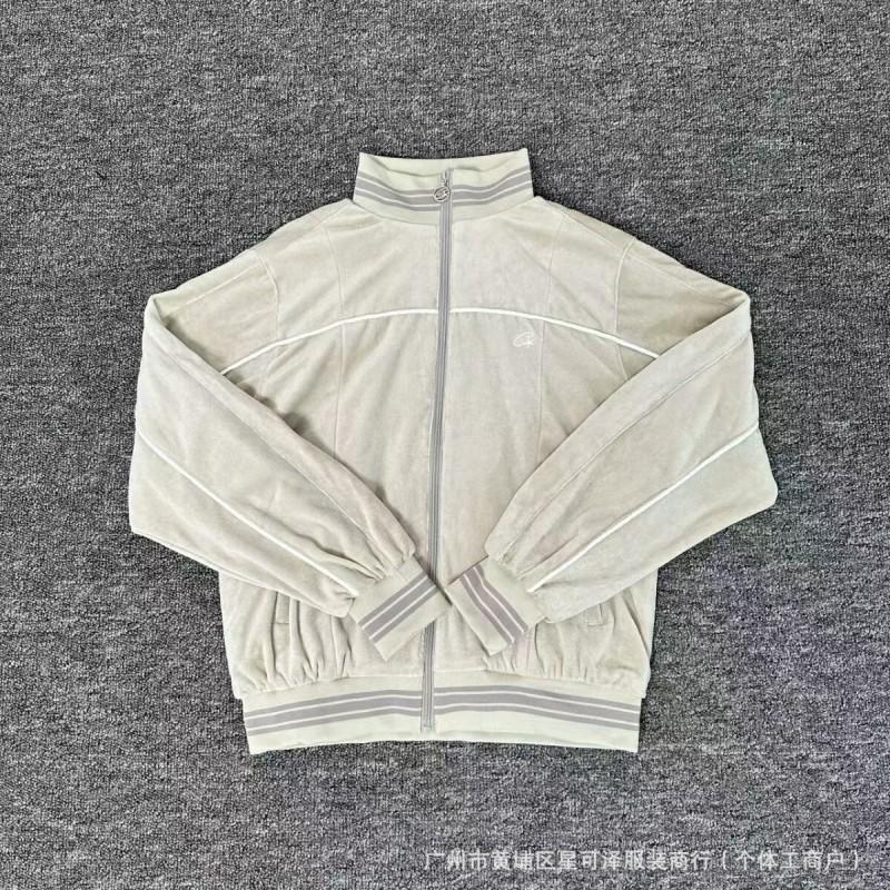 High-Quality CORTEIZ Embroidered Velvet Zip-Up Jacket Straight-Leg Pants Set Young Men