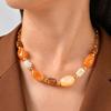 Colored Irregular Oval Resin Necklace for Women,Stainless Steel Link Chain Necklaces,Delicate Jewelry Gift
