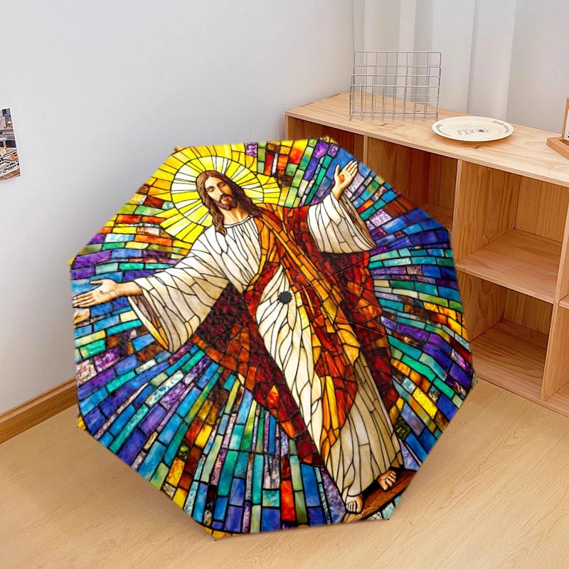 1Pc Jesus Automatic Umbrella - Suitable Travel Outdoor Portable Umbrella Birthday Gift Daily Essentials