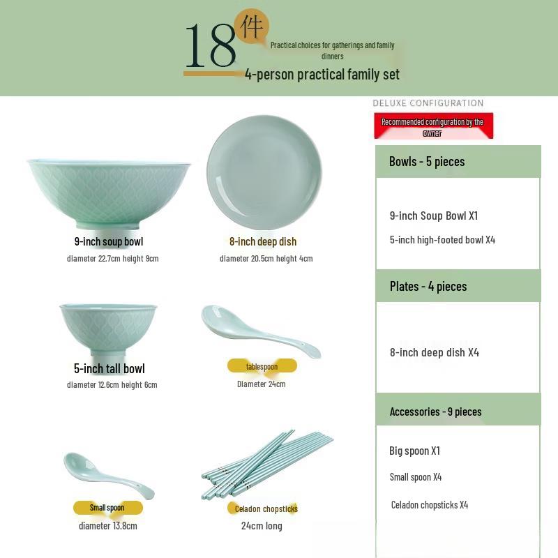 Yipan Cartoon Celadon Embossed Dinnerware Set