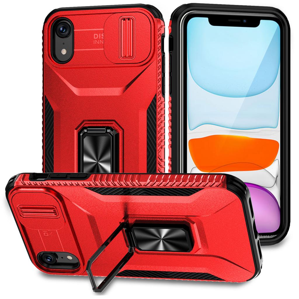 For iPhone XR Case TPU+PC Ring Kickstand Phone Cover Support Magnetic Car Mount -  Black