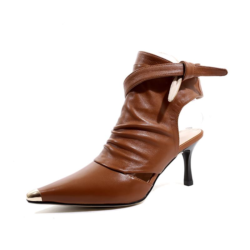New Pointed Toe Slingback Ankle Boots Brown Slingback Strappy Breathable Cool Boots High Heels Sexy Ladies Dress Women'S Boots