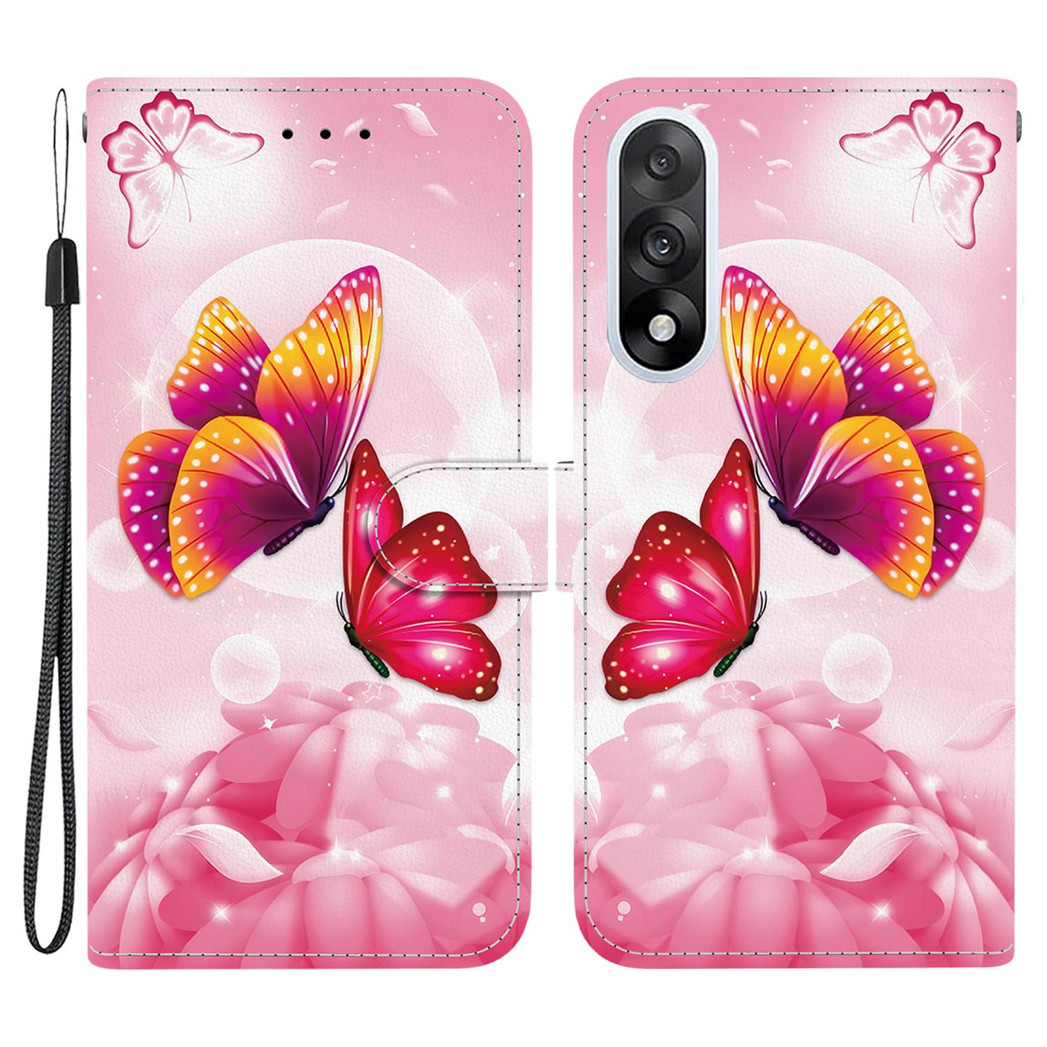 

For OnePlus Nord 5 5G Case Pattern Printing Leather Flip Wallet Phone Cover with Lanyard Pink Butterfly