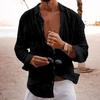 Men Lapel Long Sleeve Shirt Tops Pleated Thin Solid Color Single Breasted V-neck