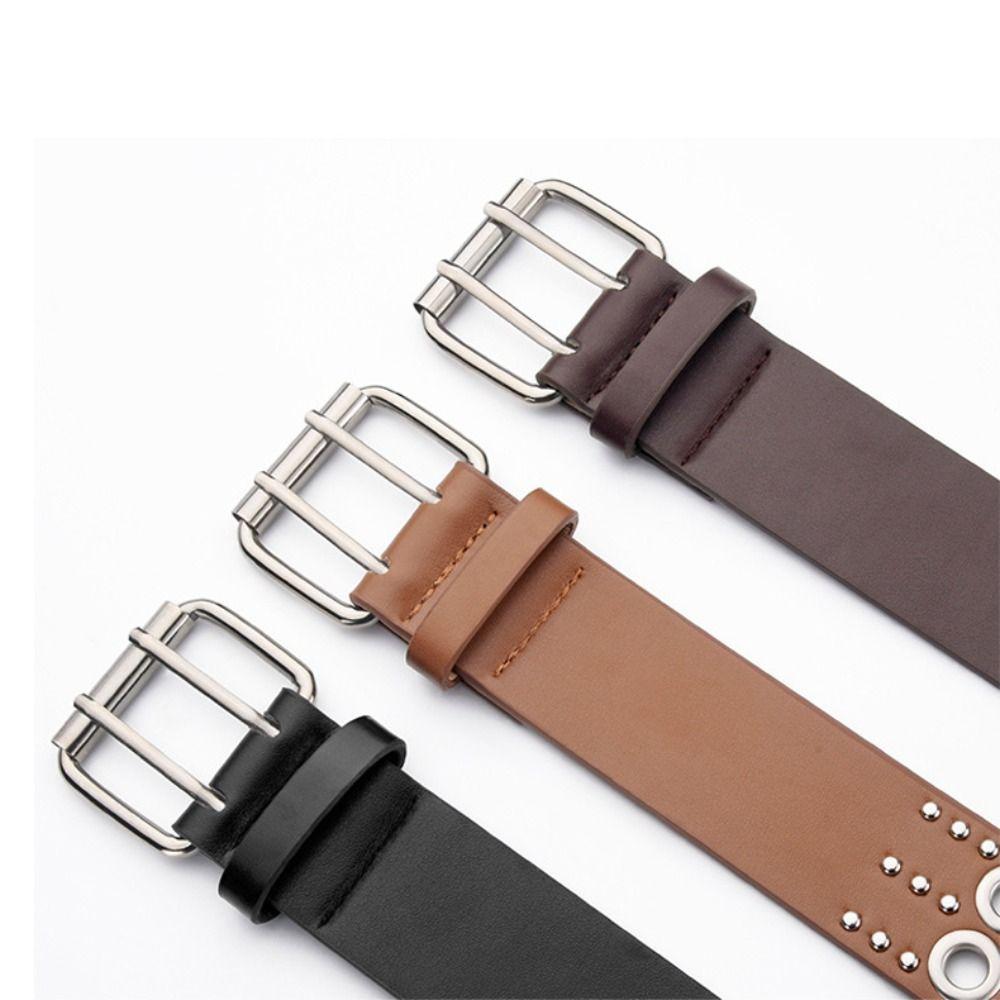 Retro Business Waist Belt Dual Pin Buckle Punk Waistband Rivet Belt  Paired with Skirts Jeans
