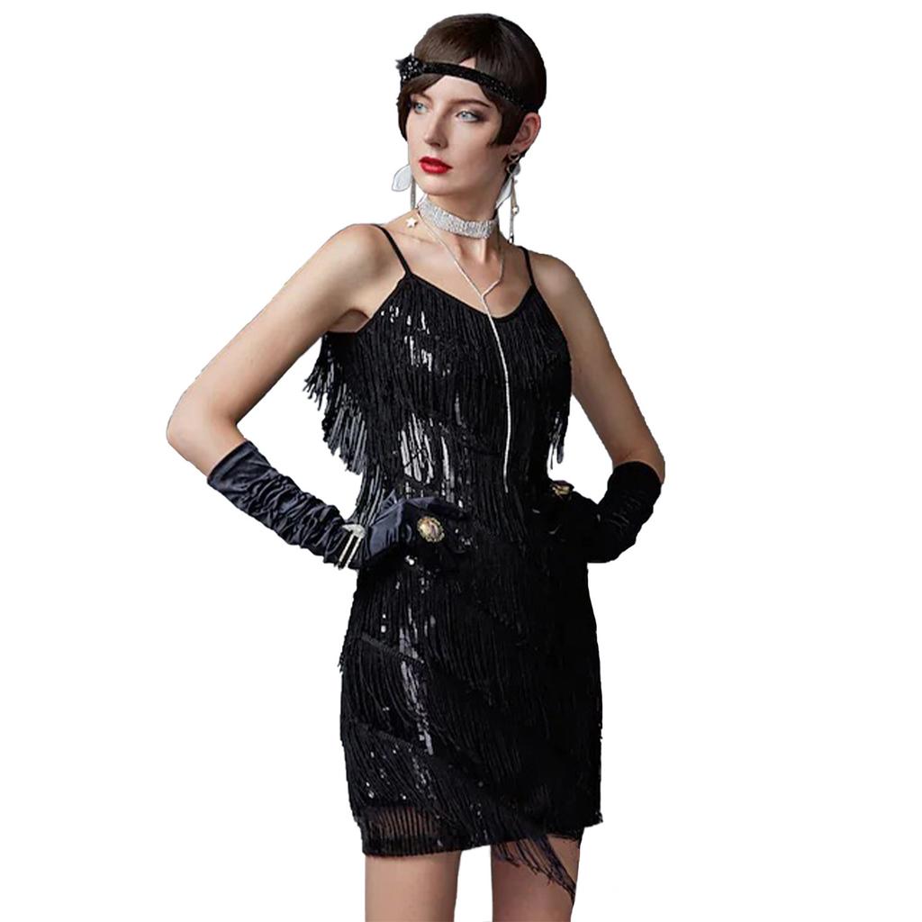 Dress Tassel V-Neck Suspender Evening Dress Vintage Latin Dance Dress Cocktail Party