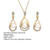 Damen-Halsketten-Ohrring-Set, Kunstperlen-Strass-Dekor, Wassertropfen-Form, ausgehöhlt, exquisiter Edelstahl-Hals-Ohr-Dekoration-Schmuck, hängende Ohrringe