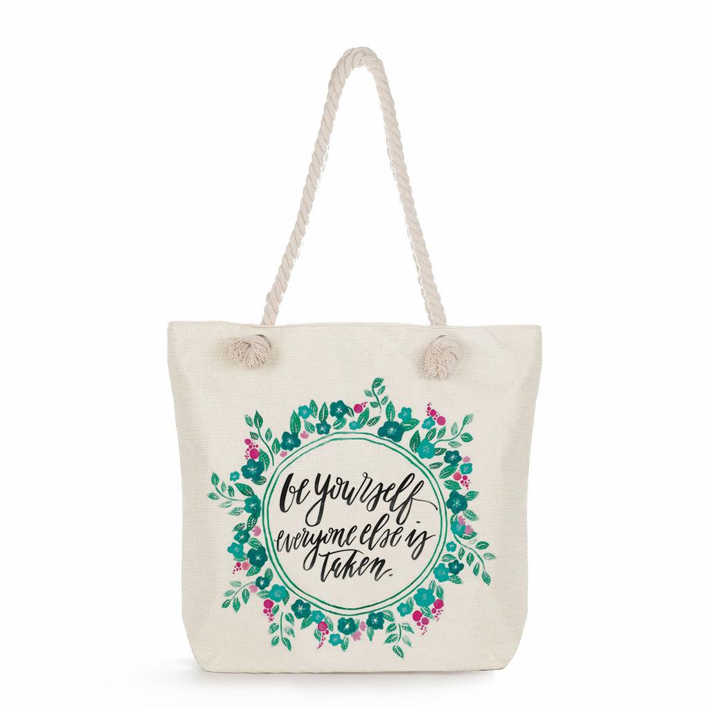 Multifunctional Trendy Letters Printed Thick Rope Shoulder Beach Bag Casual large capacity handbag 7593