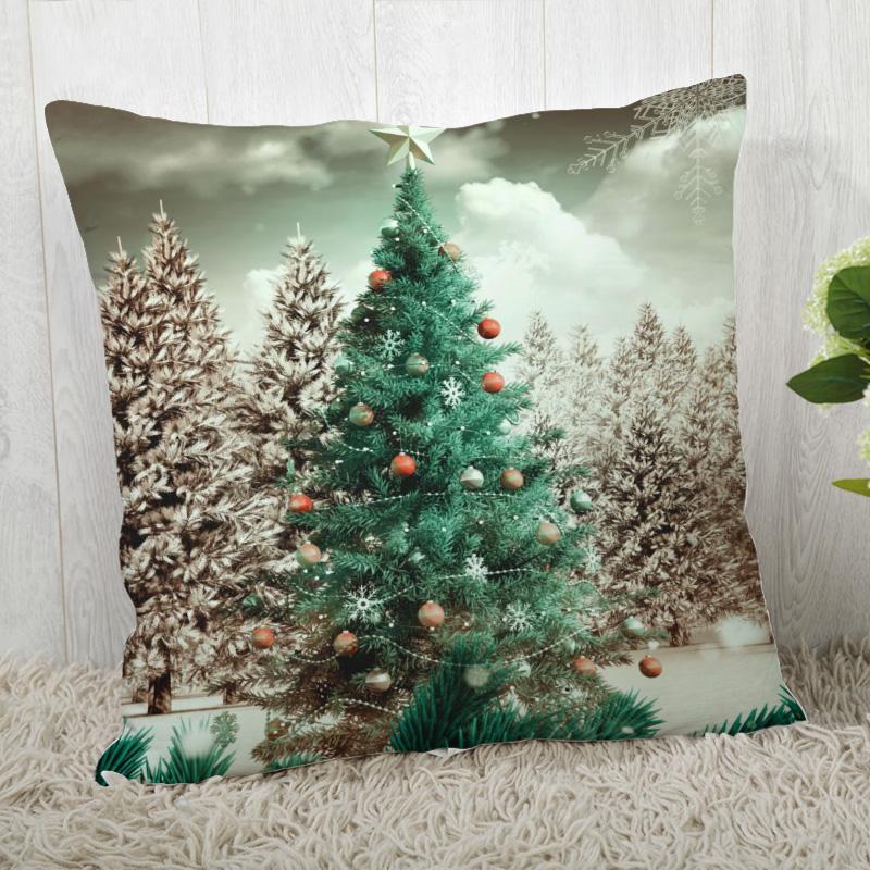 45x45cm Decorative Polyester Pillowcase Merry Christmas Christmas Tree Square Zipper Pillowcase Autumn Pillowcase