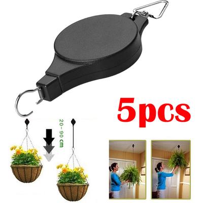 5 Pezzi Puleggia Retrattile Cesto Appeso Gancio Estraibile Gancio per Vasi da Giardino