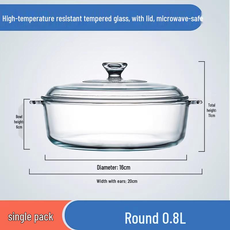 

Heat-Resistant Crystal Glass Pot with Lid for Oven & Microwave; Double-Ear Soup Bowl for Steaming & Stewing.