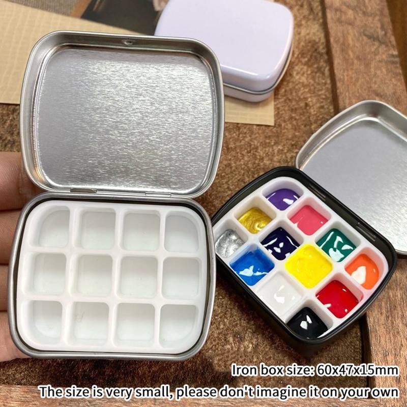 12/24Grids Empty Watercolor Paint Dispenser Iron Box Portable Nail Color Palette Nail Polish Glue Tin Storage Box