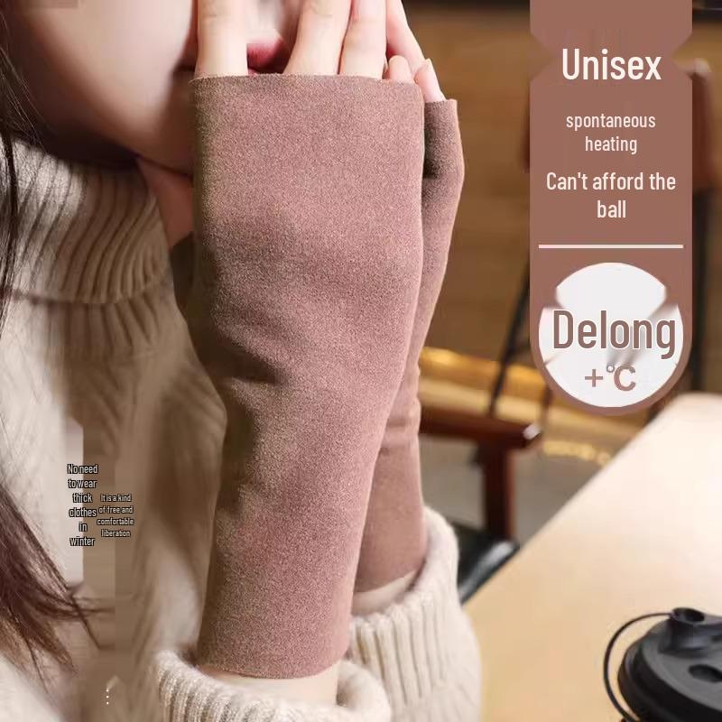 Women's and Men's Autumn/Winter Self-Heating Half-Finger Touchscreen Gloves with Velvet Lining