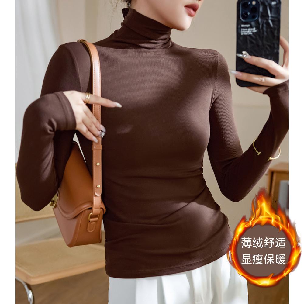 

Футболка с высоким эластичным хлопковым воротом, женская футболка с длинными рукавами, облегающая, с тонкими плечами XXL