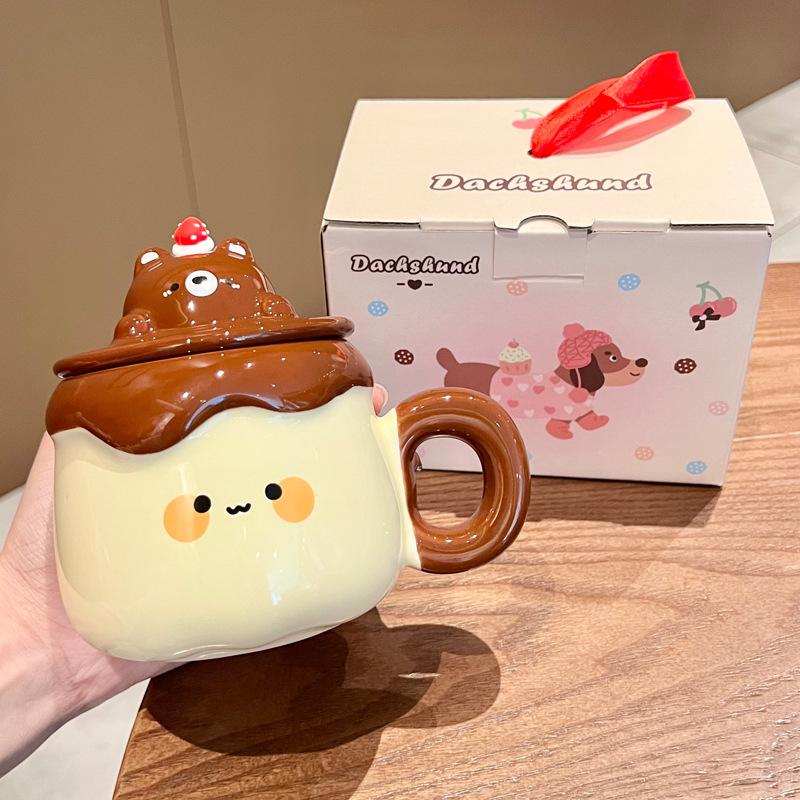 Cute Pudding Mug, Super Beautiful Ceramic Cup, Office Coffee, Breakfast Cup, Birthday Gift for Girls