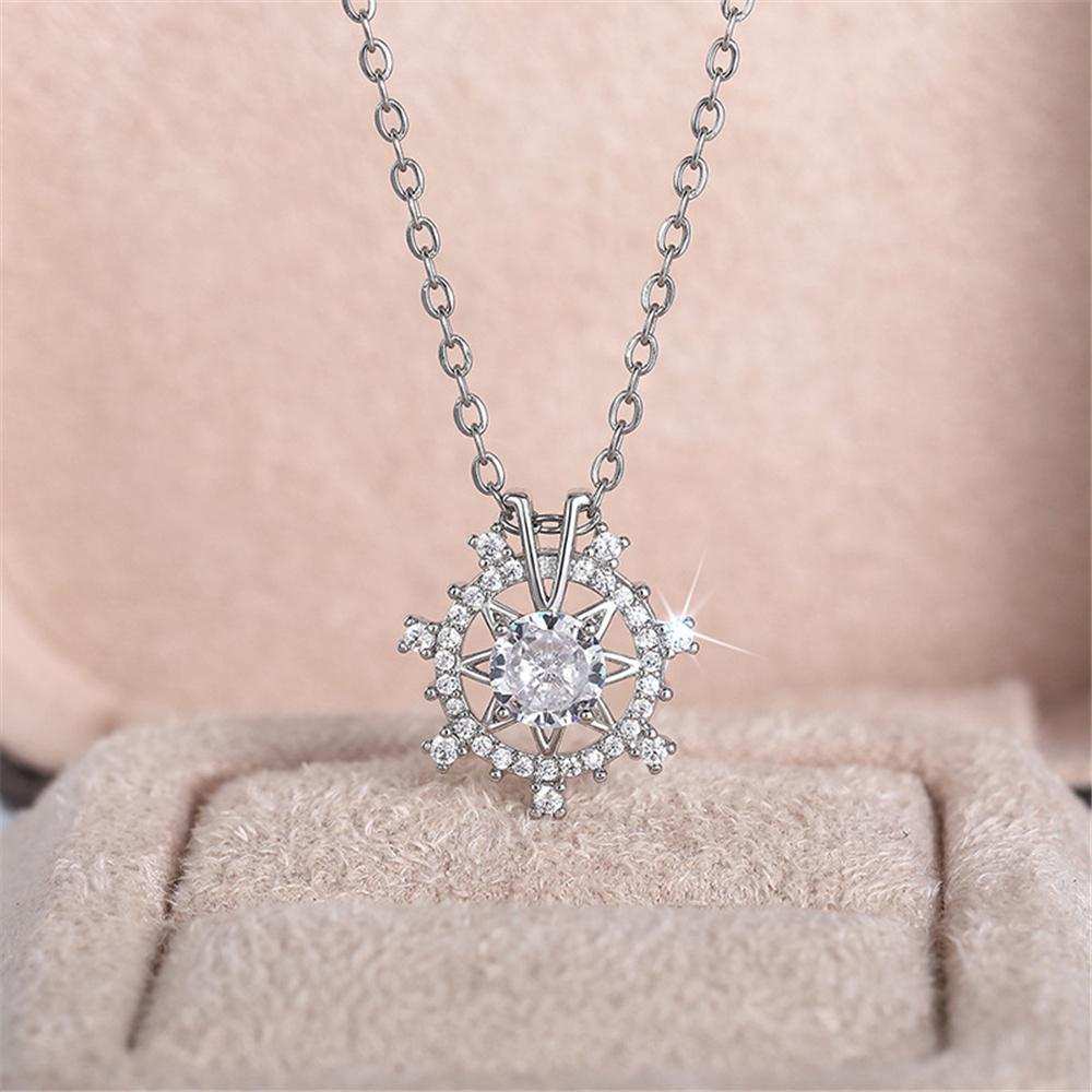 Female Crystal White Zircon Stone Pendant Necklace Vintage Silver Color Wedding Jewelry For Women