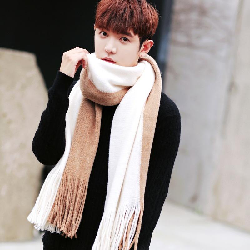 Designer Patchwork Patchwork Striped Men'S Knitted Scarf Winter Warm Pashmina Neckerchief Soft Long Casual Male Bufanda Muffler