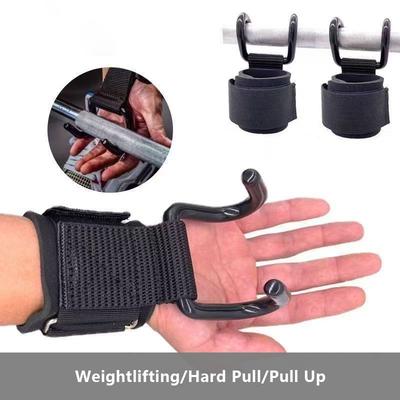 2 Pcs Weight Lifting Hook Grips With Wrist Wraps Hand-Bar Wrist Strap Gym Fitness Hook Weight Strap Pull-Ups Power Lifting Gloves