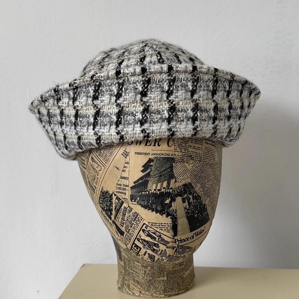 Women'S Winter Japanese Flip Eaves Berets Tweed Navy Style Sailor Hat Fashion Party Nurse'S Cap Vintage Thick Warm Bucket Hat
