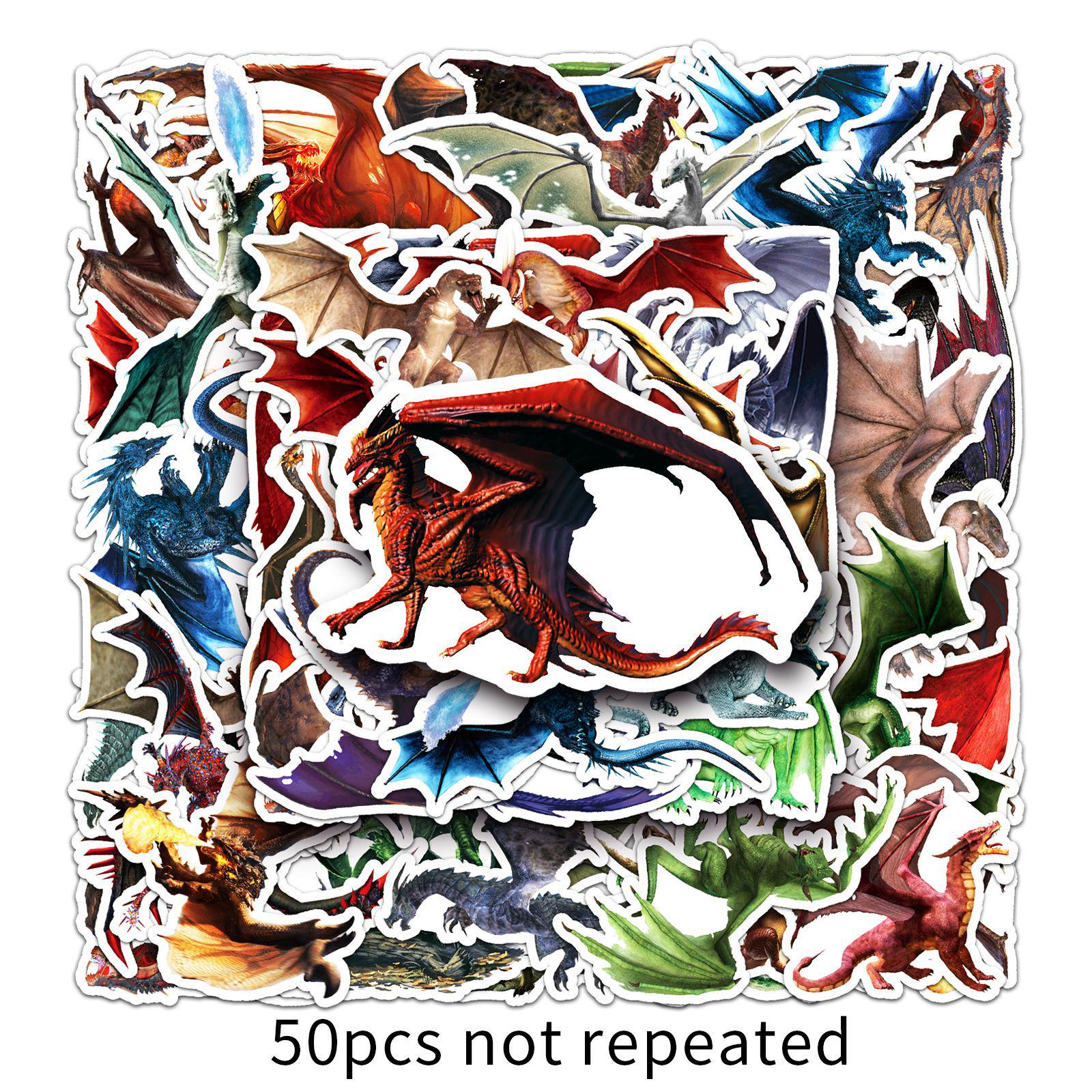 50 Dragon Graffiti Stickers: Trendy, Cartoon, Waterproof for Skateboards, Phones, and Suitcases.