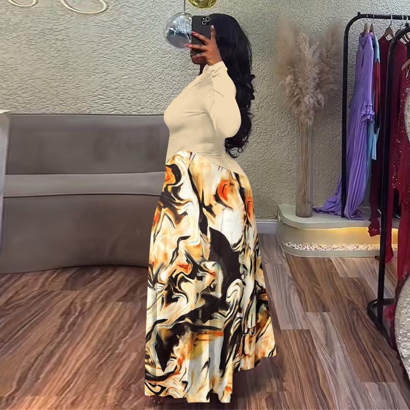 8162 Frühling/Sommer Damen Slim-Fit Patchwork-Print Kleid - Europäischer/Amerikanischer Stil