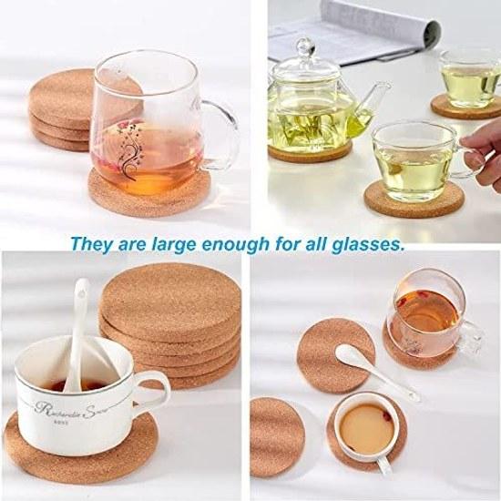 Stylish Cork Coasters Wooden 5mm Thick 10cm Diameter Round Shape Set 12 Heat-resistant Non-slip Drinks Warm Gift Large Capacity Suitable Glasses Mugs