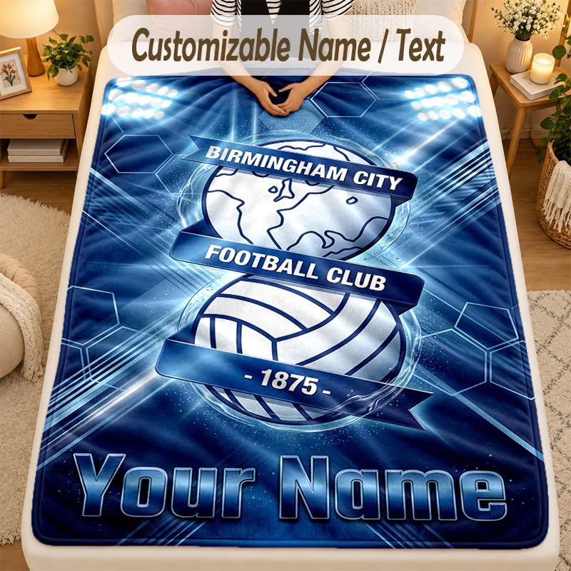 Flannel BlanketBIRMINGHAM CITY Football Custom Name Text Personalized Soft Warm Throw Blanket Home Decor Gift