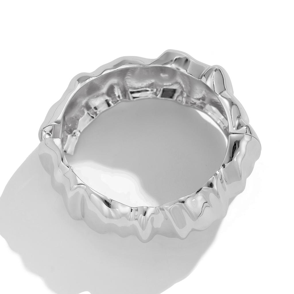 Punk Glossy Metal Big Pearl Cuff Bangles For Women Statement Irregular Wide Bangles Bracelets Men Party Fashion Jewelry