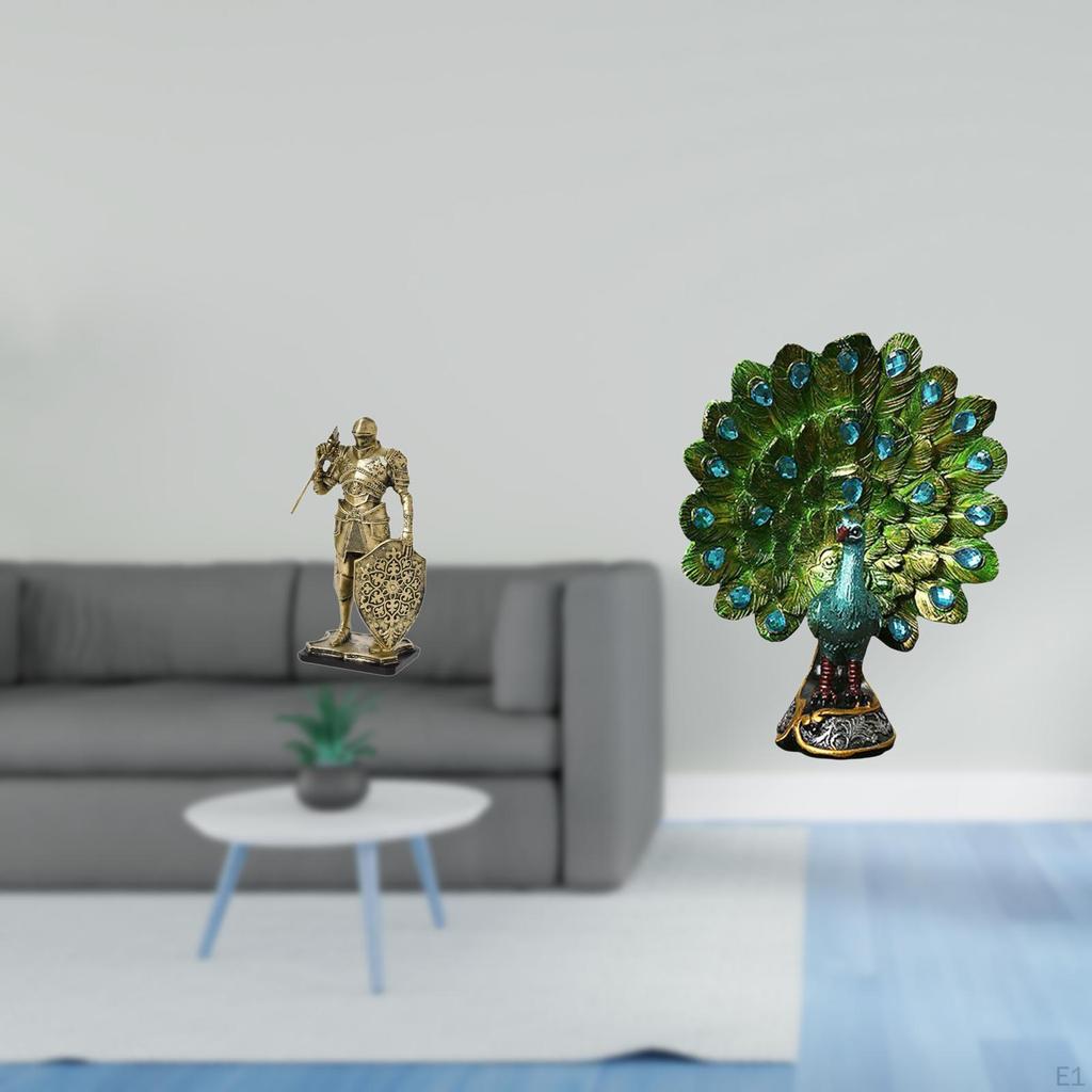 Nordic Resin Knight And Peacock Statue Abstract Animal Figurine Elegant Art Sculpture for Office