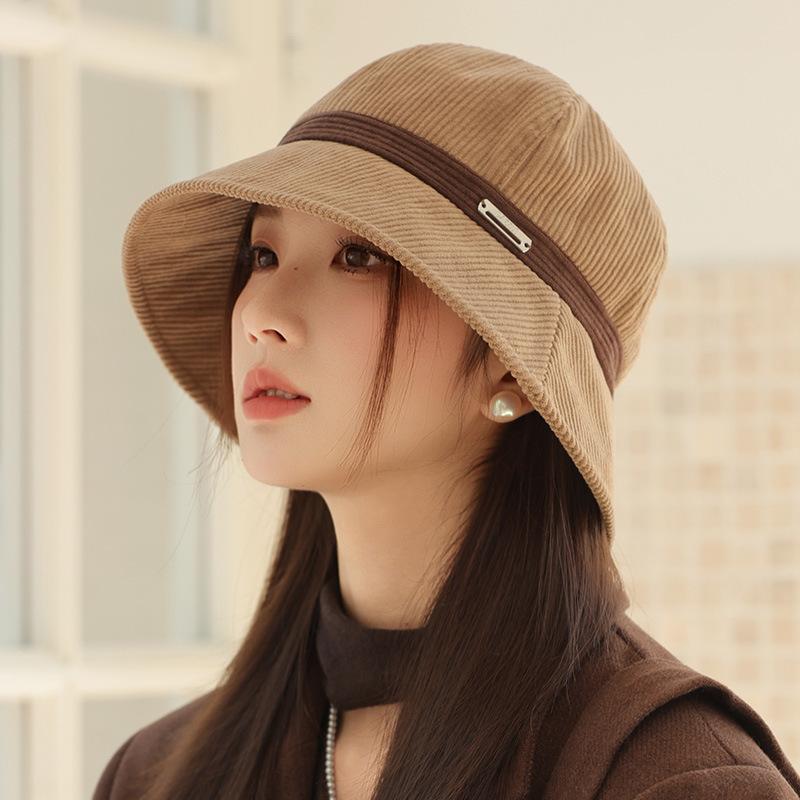Korean New Versatile Hat for Women In Autumn and Winter Fashion Retro Corduroy Fisherman Hat Outdoor Casual Sun Hat