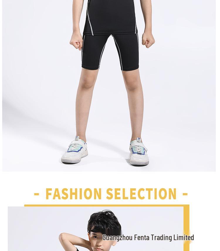 Kids' Quick-Dry Activewear Set: Breathable Short-Sleeve Bodysuit & Elastic Five-Point Pants for Summer Fitness