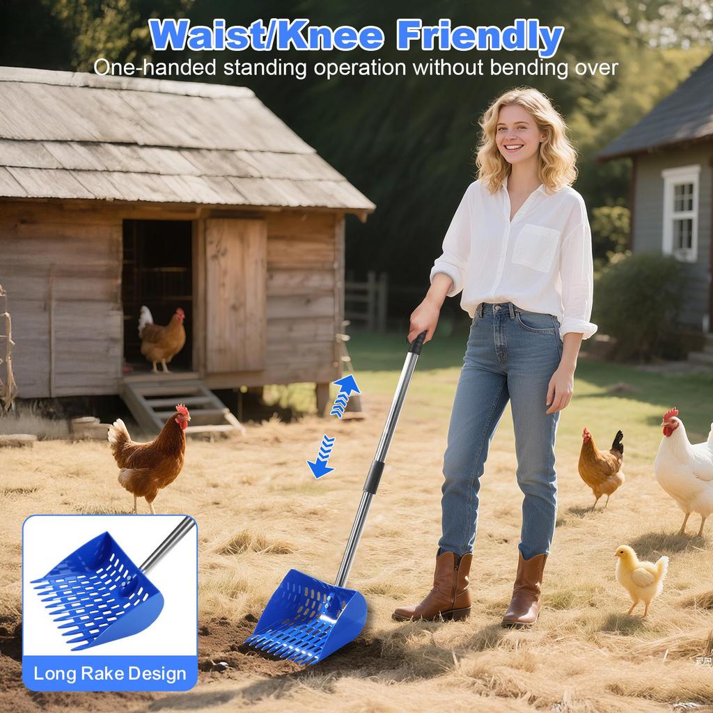 Durable 2-in-1 Chicken Manure Shovel & Rake with Sand Sieve for Chicken Coops & Small Farms