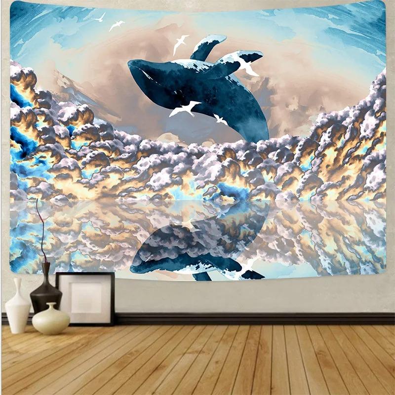 Psychedelic Ocean Whale Pattern Tapestry Home Decoration Hanging Cloth House Bedroom Living Room Wall Background Cloth