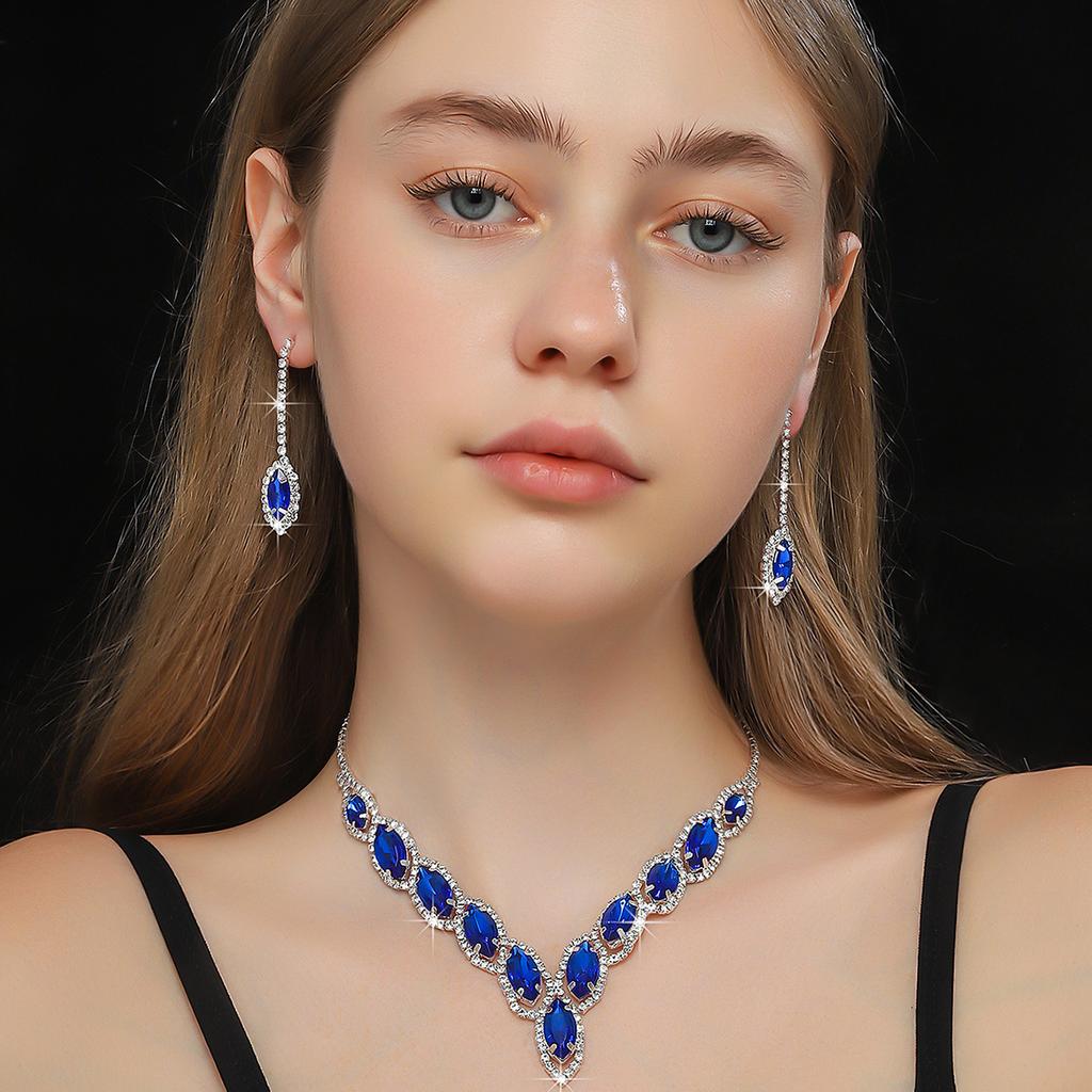 Valentine's Day Gift V-shaped Crystal Jewelry Set Multi Color Exquisite Necklace&Pendant Earrings Women's Gift