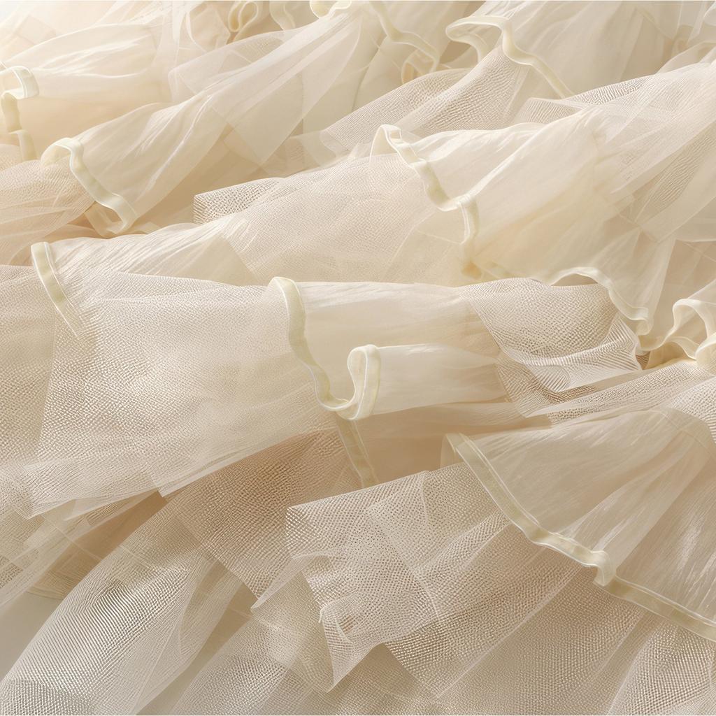 Damenrock, modisch, drapiertes Netzgewebe, großer Saum, mittellanger Rock, Maskenkostüme