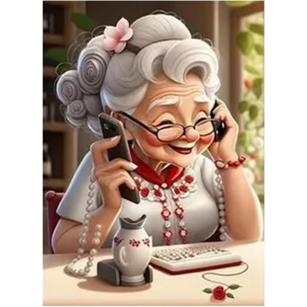 

5D Diy Алмазная картина Мультфильм Повседневная бабушка Полный квадрат Круглый горный хрусталь Мозаика Вышивка Свадебное украшение Round 20x30cm