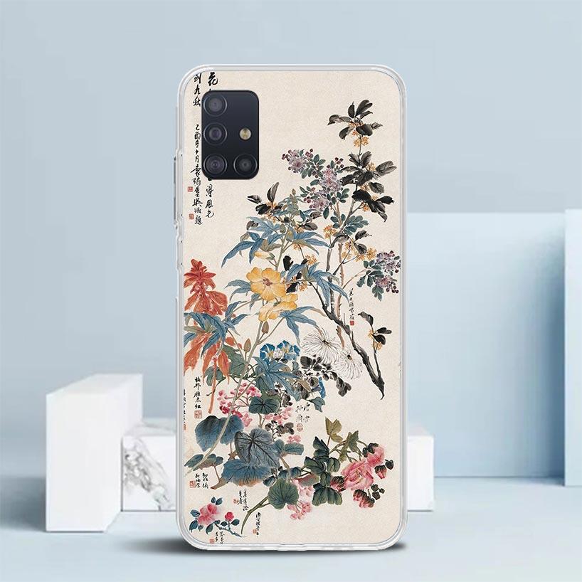 Chinese Style ink Painting Art Soft Cover for Samsung Galaxy A12 A22 A32 A52 A72 A02S Phone Case Note 20 Ultra 10 S10 Plus A51 A
