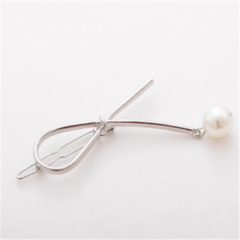 Simple Bow Pearl Hair Pins Metal Fashion Women Gold Silver Hair Clip Hairpin Clip Hair