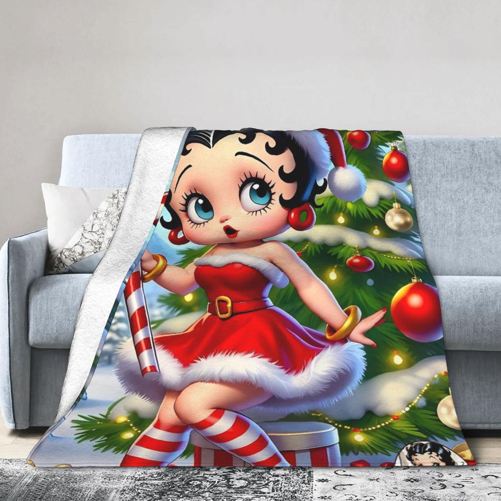 B-Bettys Boops Blanket  Super Warm Pattern Plush Throw Blanket For Boy Girl Bedroom Flannel Bedspread Bed Cover
