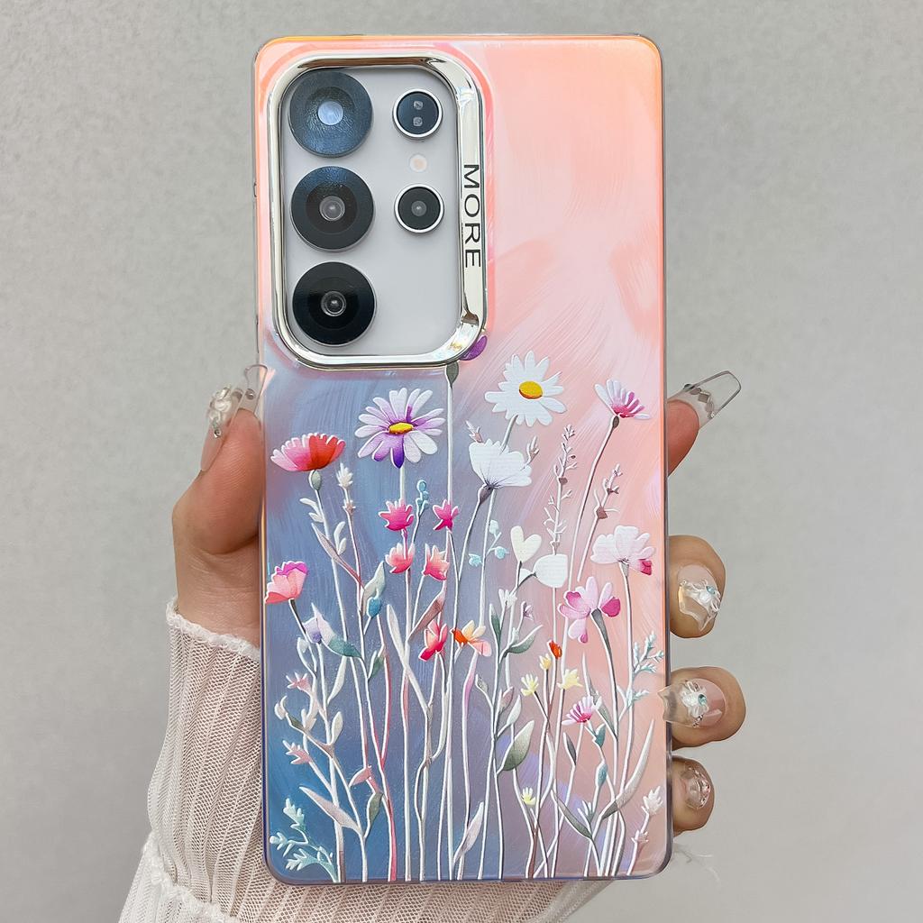 New Electroplated Laser for Apple 16E Mobile Phone Case 15promax Small Floral for Samsung S25Ultra